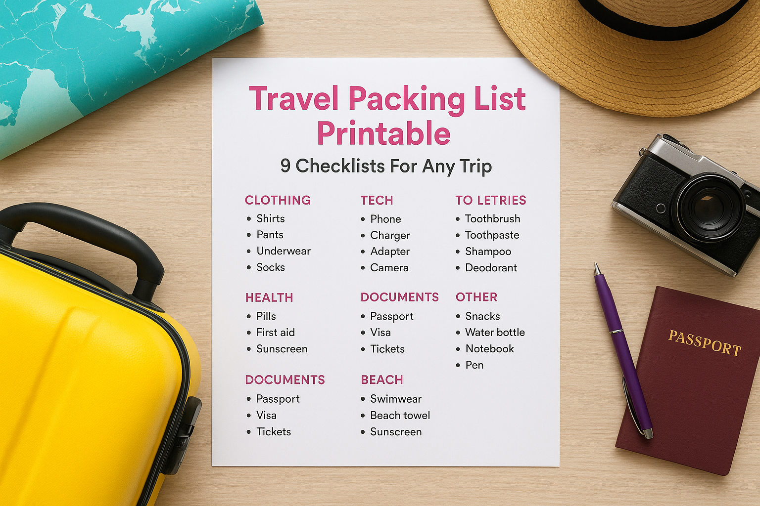 Travel Packing List Printable: 9 Checklists For Any Trip